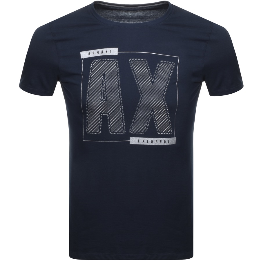 A black t shirt with AX logo printed on the front