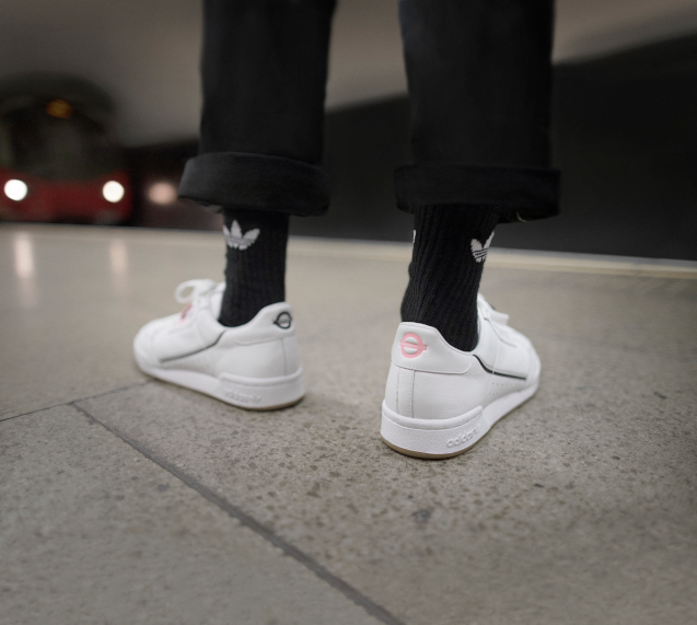 White Adidas Trainers with London underground symbols on heels